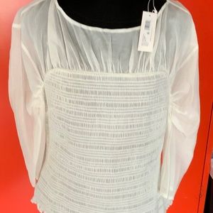 New Rebecca Taylor ivory romantic blouse XL cotton-silk